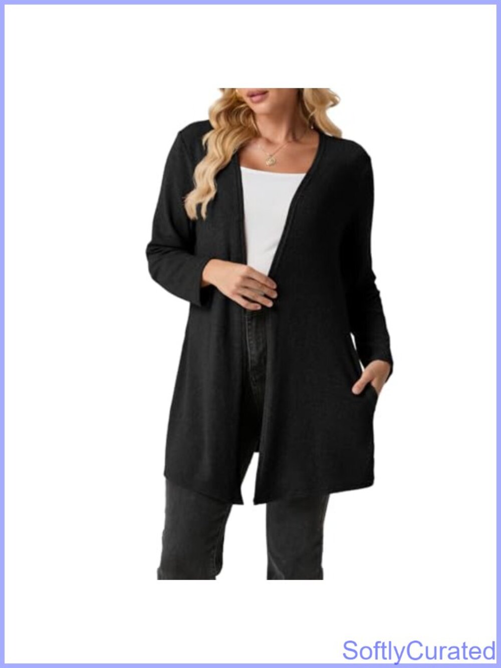 Women's Open Front Cardigan Lightweight Long Sleeve Sweater with Pockets
